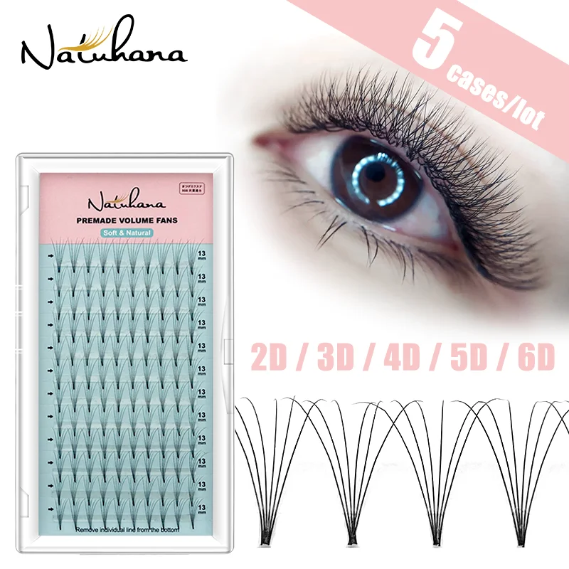 

NATUHANA 5Cases/Lot 2D 3D 4D 5D 6D Premade Fans False Eyelashes Extension Russian Volume Lashes Faux Mink Individual Lash Makeup