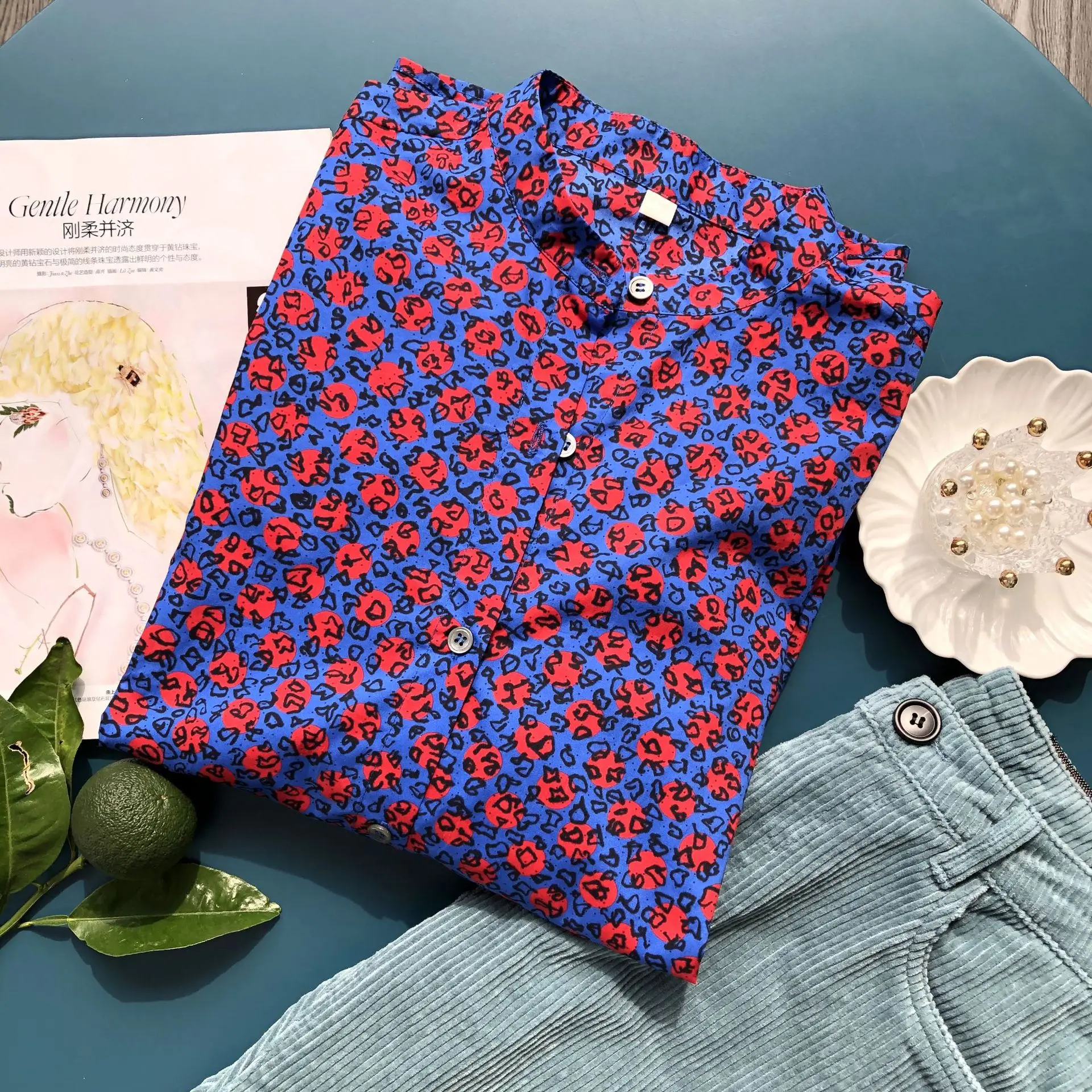 

Женская хлопковая рубашка с длинным рукавом, однобортная блузка с принтом и пуговицами, лето 2022