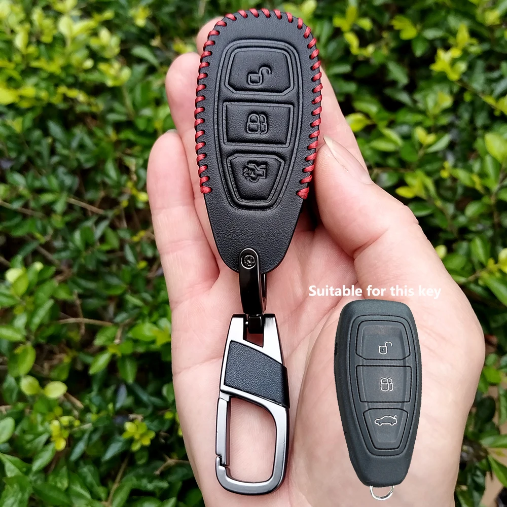

3 кнопки, 100% кожаный чехол для автомобильного ключа для Ford C-Max Mondeo Kuga Fiesta, титановый Ford Focus 3 4 ST MK3 MK4, чехол для ключа, сумка