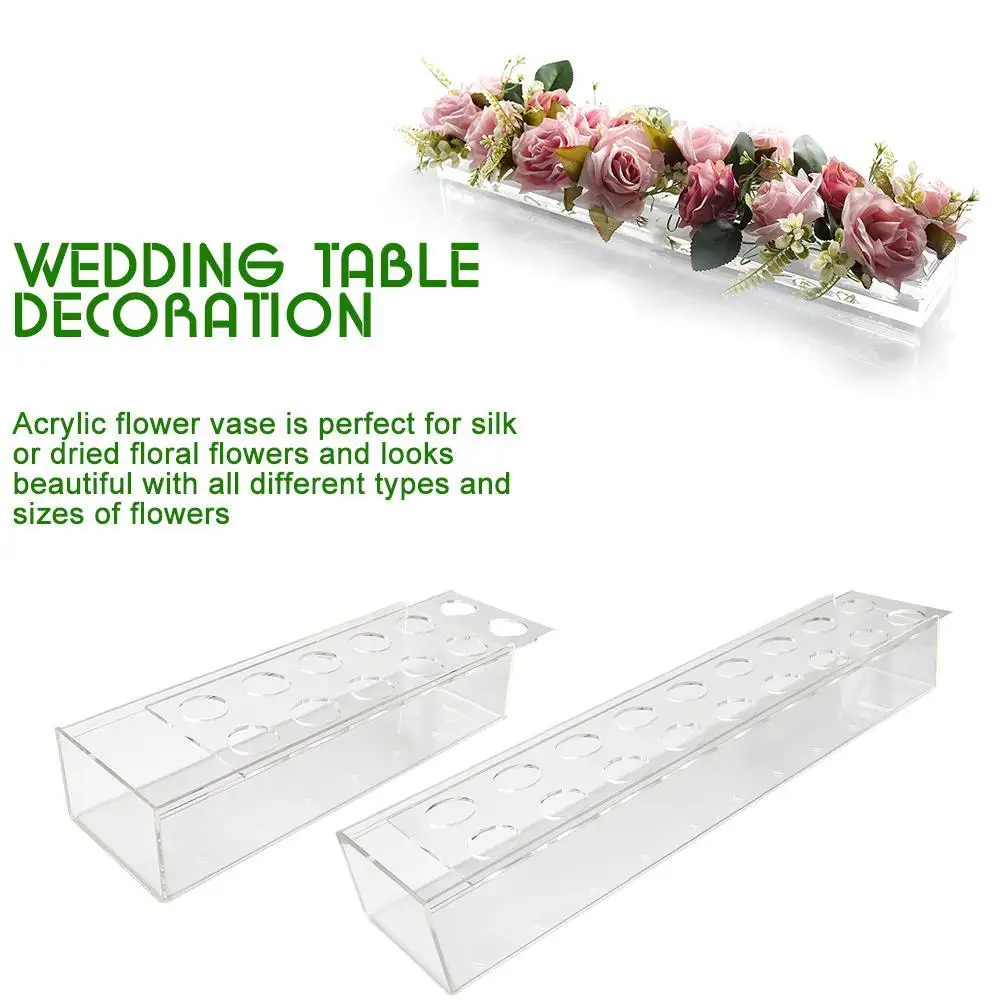 Clear Acrylic Flower Rectangular Vase For Dining Table Wedding Decoration Rose Gift Box with Light