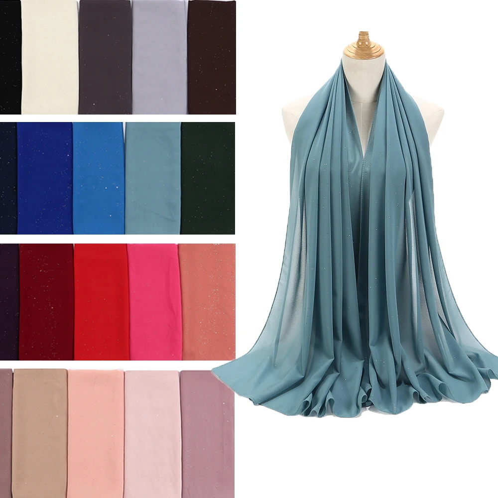 

High Quality Pearl Chiffon Bubble Scarf Women Muslim Hijab Shiny Shawls Wrap Islamic Scarves Turban Hijabs Malaysian Headscarf