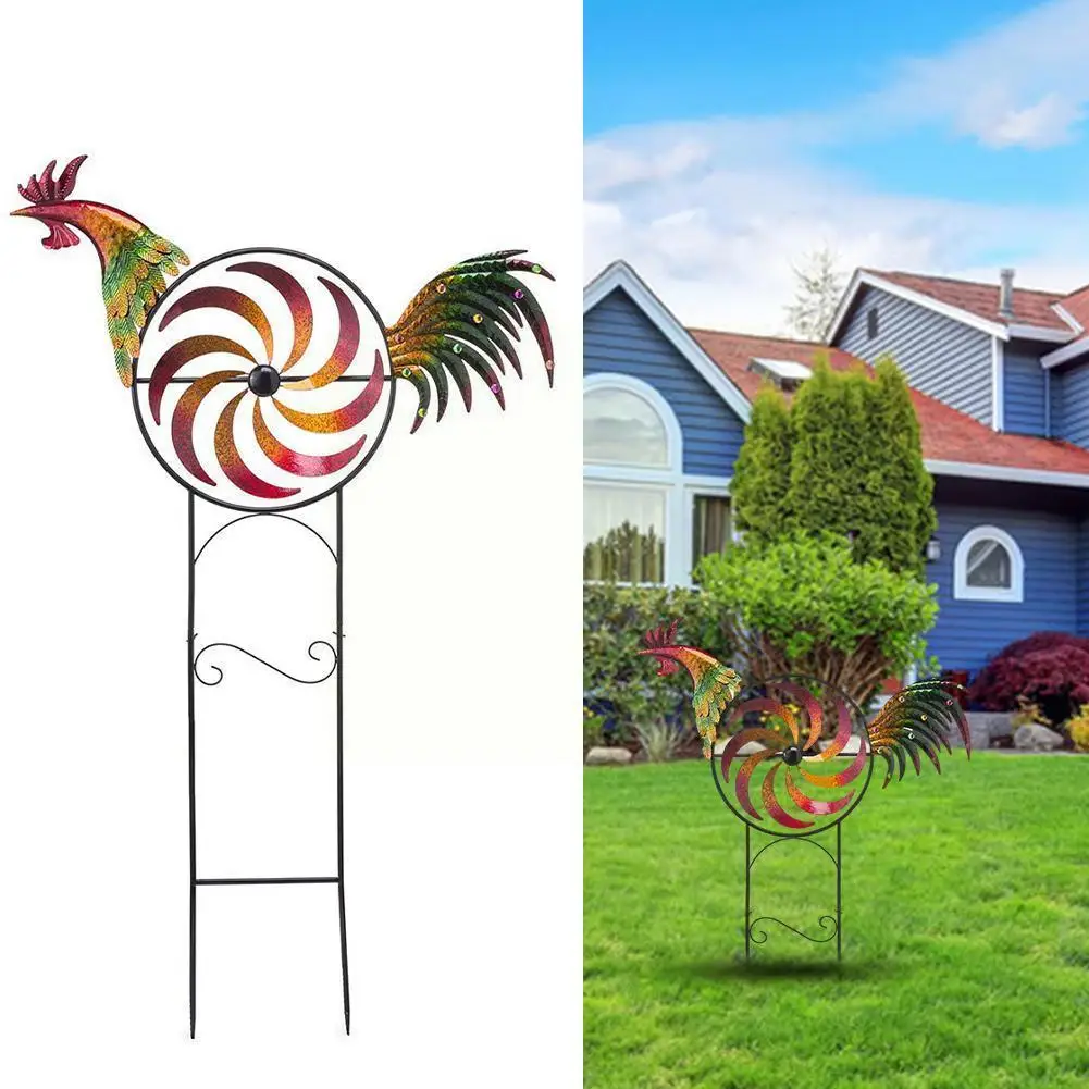 

90*36cm Rooster Metal Windmill Decoration Colorful Art Lawn Ornament Pile Rooster Garden Outdoor Exquisite Gift Animal Cour X5G2