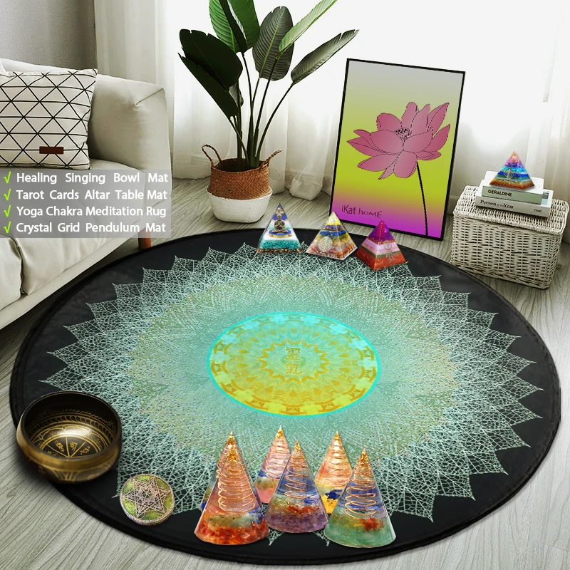 

100CM Round Area Rug Reiki Mandala Carpet Spiritual Yoga Meditation Mat Divination Witchcraft Astrology Altar Tarot Cards Pads