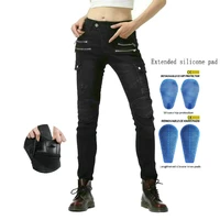 loong biker female motorcycle riding pants four chains fashion little slim locomotive jeans knight casual protecitve trousers