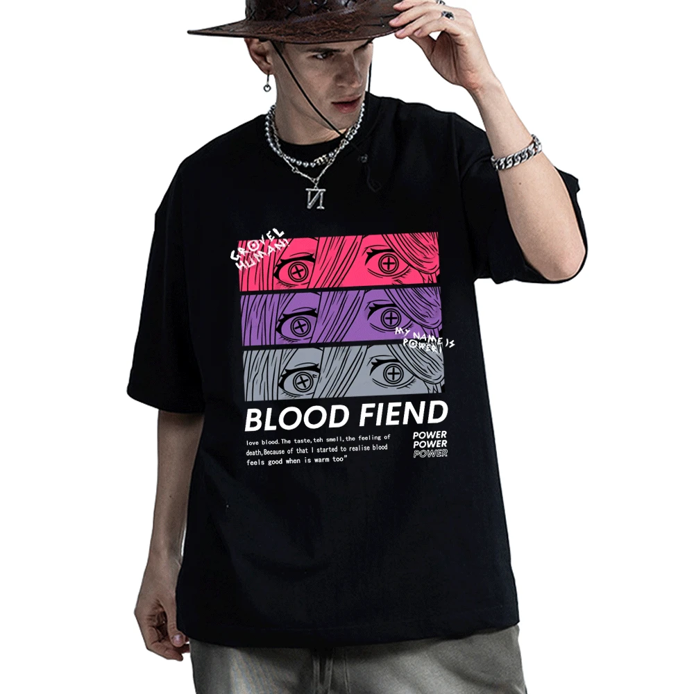 

Anime Chainsaw Man Power Blood Fiend Graphic Print T Shirts Men Women Streetwear Oversized Short Sleeve T-shirt 100% Cotton Tees