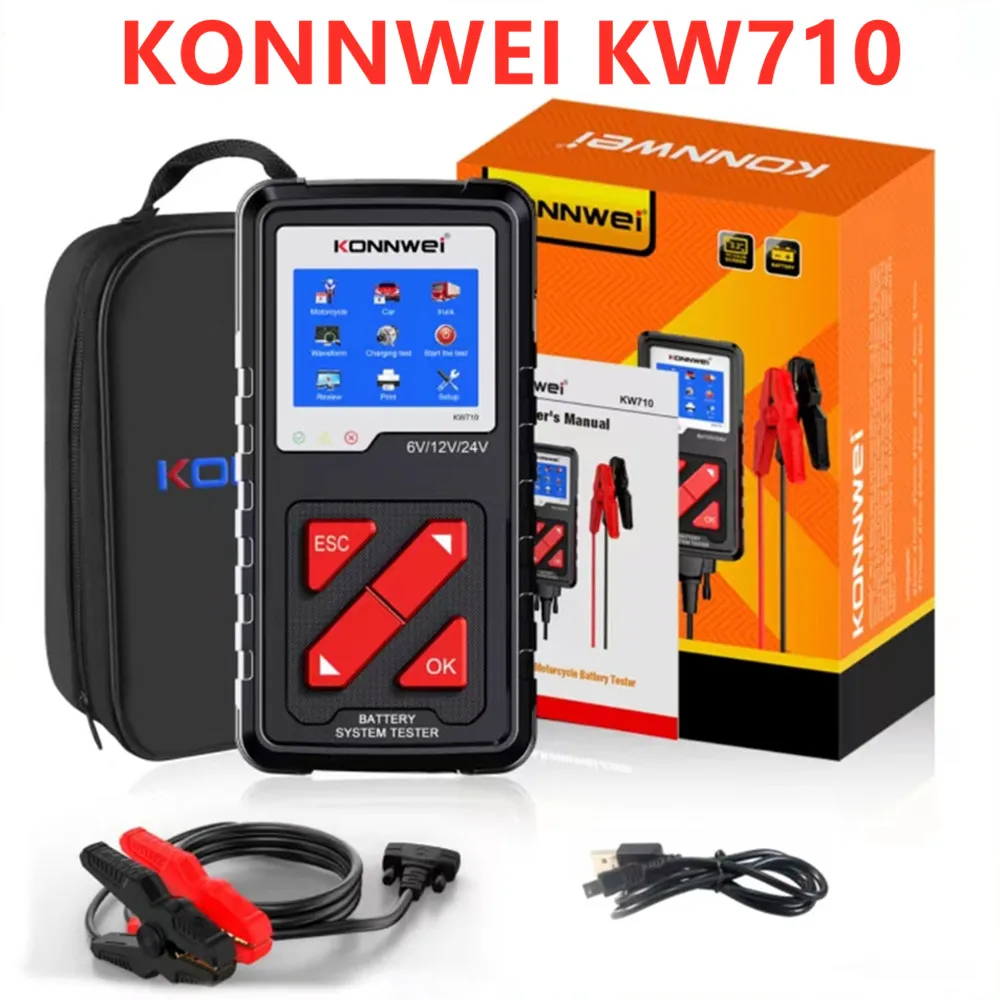 A + KONNWEI KW710 тестер автомобильной батареи 6 в/12 В/24 В 100-2000CCA Тестер нагрузки батареи инструмент для зарядки/KW208/KW510/KW310/KW850