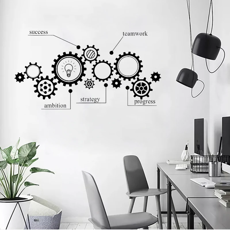 

Office Teamwork Vinyl Wall Sticker Gear Mechanism Engineering Vinyl Carving Office Worker Room Decor Fashion Mural