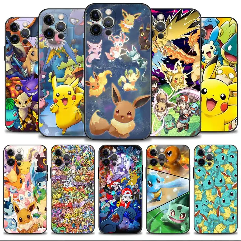 

Phone Case For Apple iPhone 14 13 12 11 Pro Max 13 12 Mini XS Max XR X 7 8 6 6S Plus Cover Cartoon Pokemon Family Elf Animal