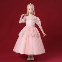 girl princess dress embroidered wedding lace crystal diamond evening dress bubble sleeve pompous dress childrens party dress
