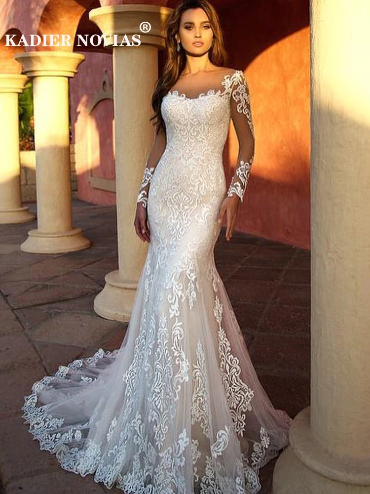 

Женское свадебное платье с длинным рукавом KADIER NOVIAS, кружевное платье-русалка в стиле бохо со шлейфом, 2022