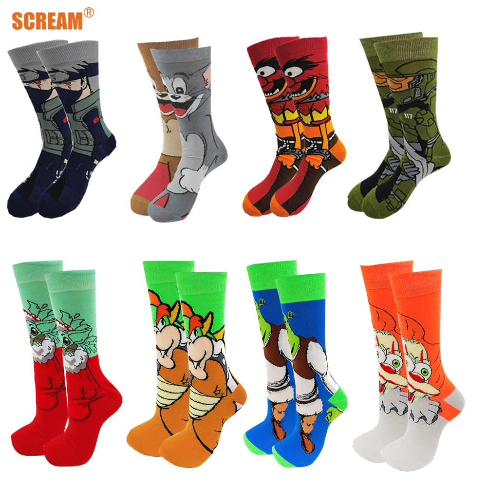 

Забавные носки с аниме, модные Мультяшные мужские носки, забавные мужские носки из чесаного хлопка, унисекс, для скейтборда, необычные дизай...