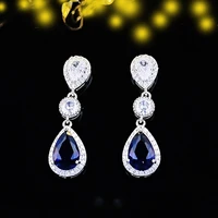 2022 new luxury blue color pear earrings for women anniversary gift jewelry wholesale e6578