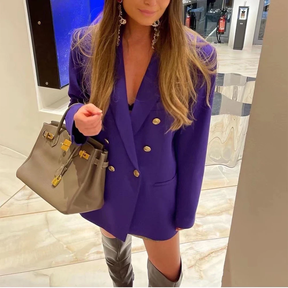 Женский двубортный блейзер с длинным рукавом повседневный пурпурный Блейзер