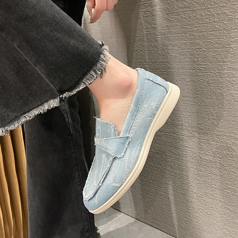 British Style Suede Women Casual Shoes Blue Slip-on Women Driving Shoes Comfortable Lightweight Womens Flat Loafers Mocasines