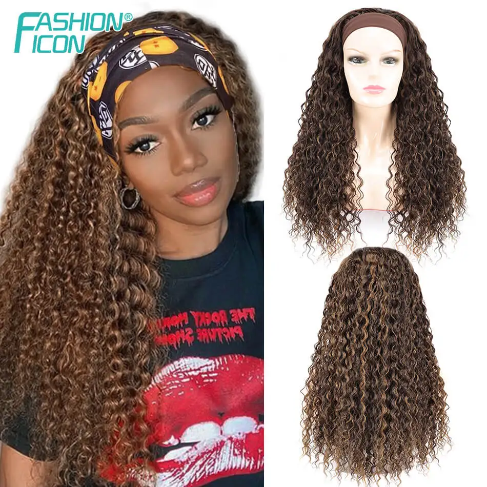 Synthetic Curly Headband Wig Kinky Curly Super Long Ice Wigs Ombre Blonde Organic Loose Deep Wave Wigs Heat Resistant Fiber