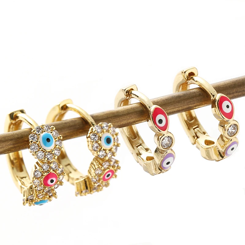 

Evil Eye Earring for Women Copper Gold Plated Small Hoop Earrings Enamel Zircon Turkish Eye Piercing Huggie Earring Trend 2022
