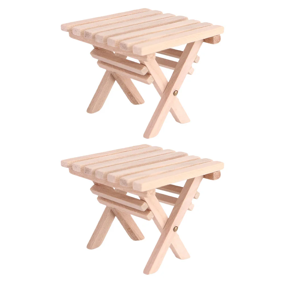 

2 Pcs Shiwan Folding Table Miniature Furniture Model Ornaments Small Foldable Wooden Collapsible Chair