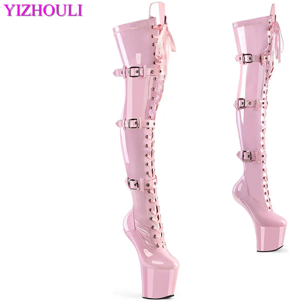 No heel 20cm sex pole dancing heels with belt buckle waterproof table nightclub catwalk over-the-knee boots