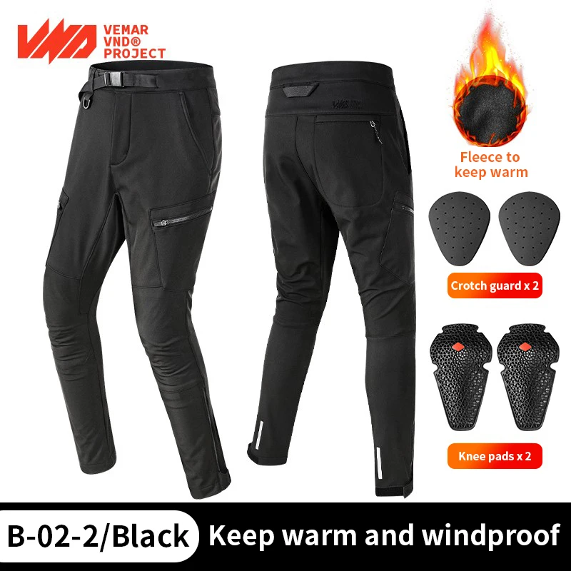 VND B-02-2 Winter Motorcycle Riding Pants Built-in CE Protective Thermal Anti-fall Trousers Windproof Men Motocross Pants