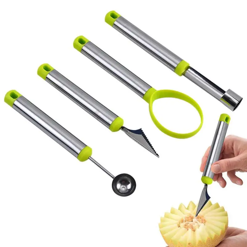 

Fruit Carving Knives 4PCS Melon Baller Scoop Set With Stainless Steel Professional Stainless Steel Sculpting Watermelon Knives