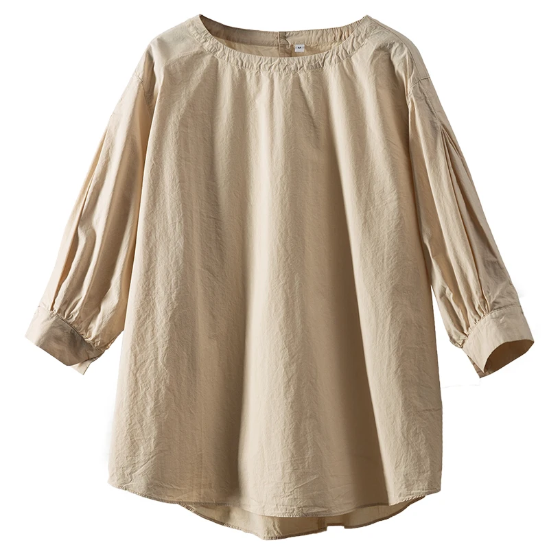100% Cotton Blouses for Women Fashion 2023 Lantern Sleeve  Three Quarter Sleeve LOOSE  Blouses  Pullover  Single-piece Set