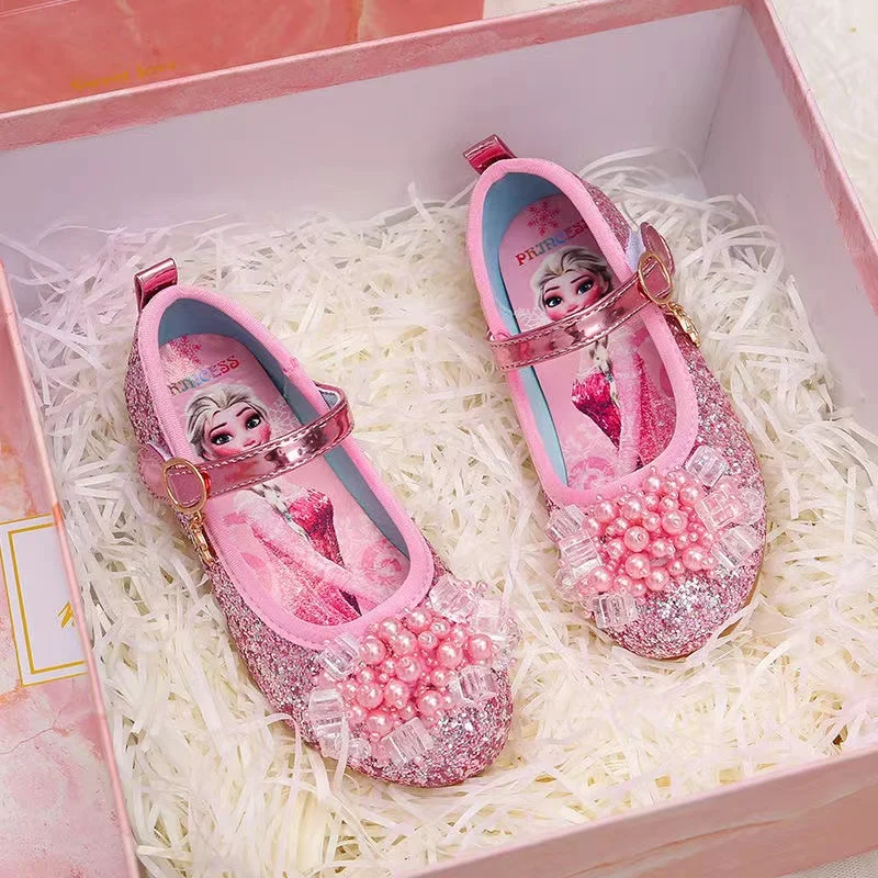 

Disney Princess Crystal Shoes New Girls Single Shoes Frozen Aisha Sophia Rhinestones Shoes Performance Party Shoes Size 24-35