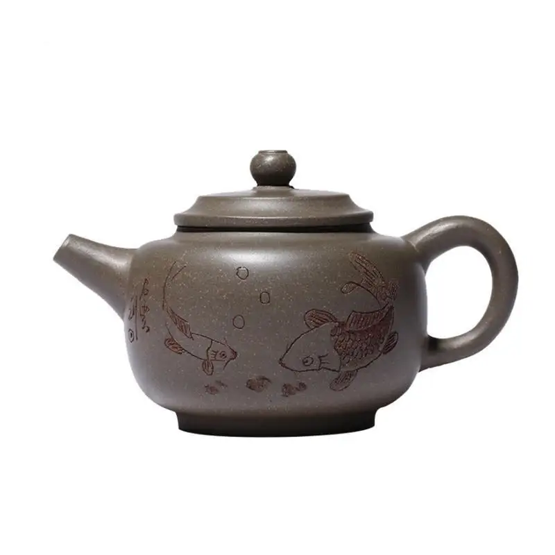 

220ml Yixing Handmade Purple Clay Teapots Fish Pattern Tea Pot Raw Ore Section Mud Beauty Kettle Chinese Zisha Tea Set Gifts