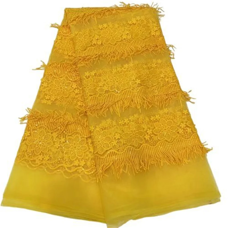 

2022 блестки тюль сетка Африканское кружево ткань роскошный французский нигерийский Тюль кружевная ткань высокое качество свадебное платье Материал Желтый