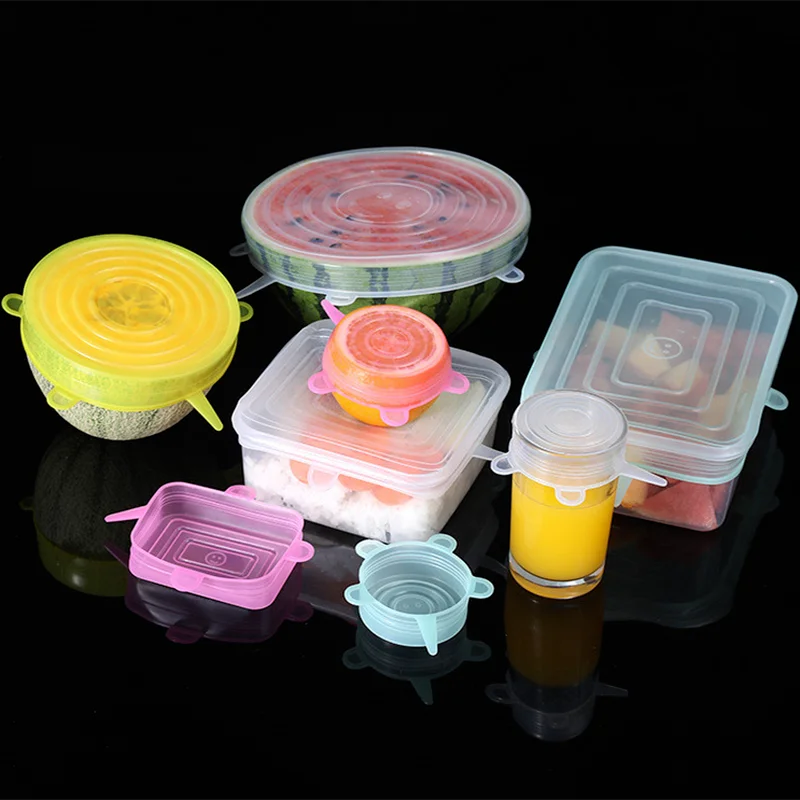 

Силиконовые растягивающиеся крышки, 6 упаковок, многоразовые прочные и одноразовые крышки, силиконовые крышки для свежих продуктов, сохран...