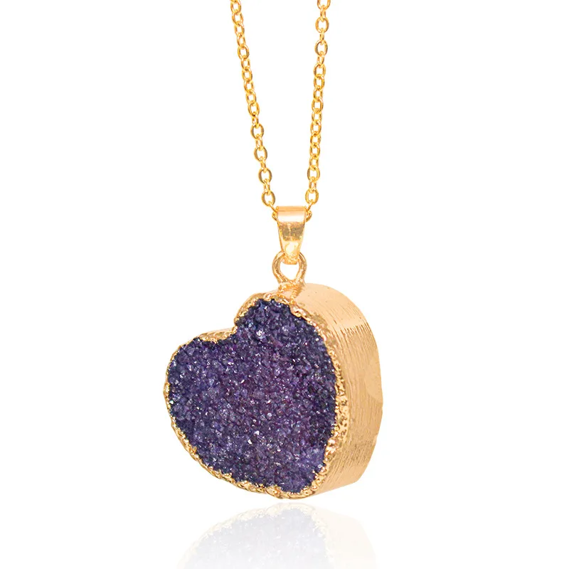 

1Pcs Genuine Druzy Stone Heart Shaped Pendant For Lovers Raw Crystal Cluster Necklace Reiki Healing Jewelry Of Women Girls Gift