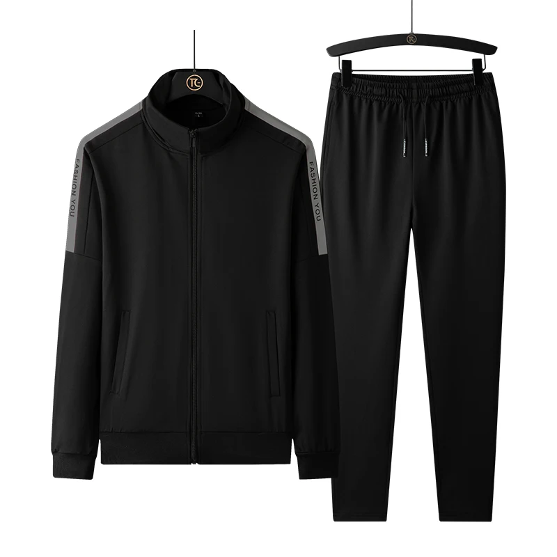 

Large Size Suit Men's Spring/autumn Casual Fashion Stand-up Collar Jacket + Men's Sportswear Two-piece Lace-up Trousers L-8XL