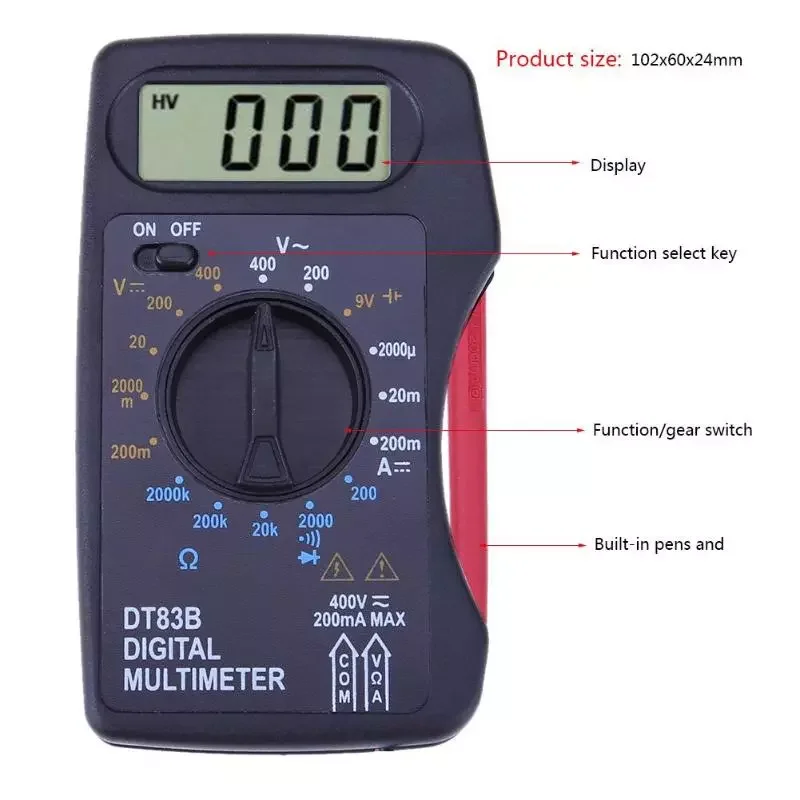 

Pocket Voltmeter Digital Multimeter Ammeter Voltmeter Ohm Meter Multi Meter Tester Electrical Instruments Mini Multimeter DT83B