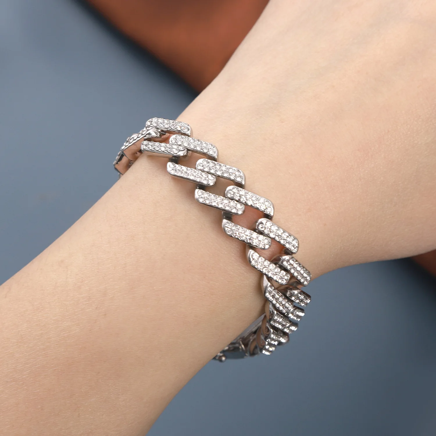 

Hip-hop brand men's 13mm rhinestone hip-hop jewelry Cuba bracelet