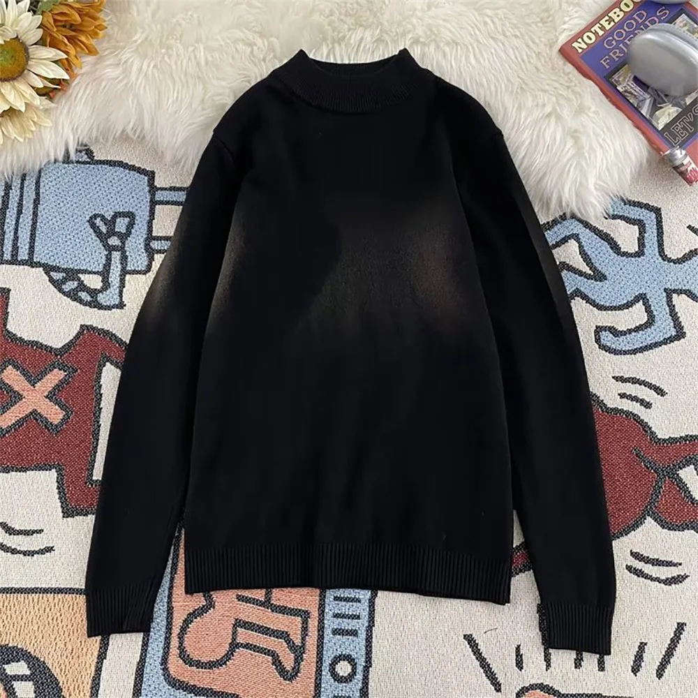 Осенне-зимний свитер с высоким воротником для мужчин однотонная универсальная