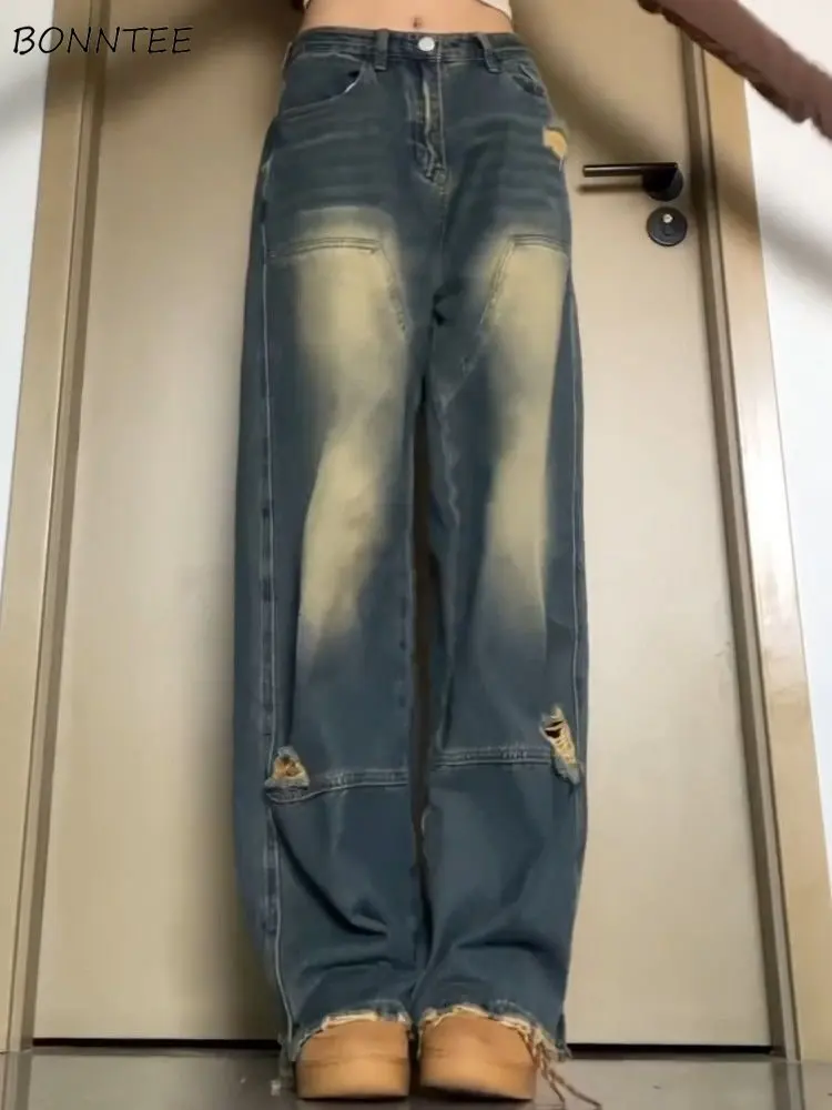 

Джинсы женские винтажные свободные, модные прямые повседневные штаны в американском стиле, с завышенной талией, универсальные, для отдыха, весна