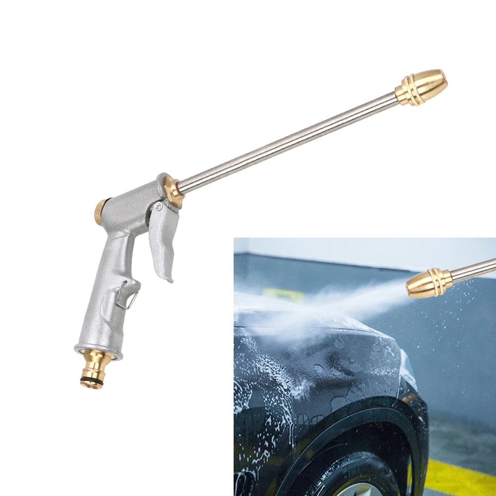 

High Pressure Power Washer High Pressure Water Gun Silver Garden Water Jet Washer 27CM Metal Water Gun Spray Car Washing Tools