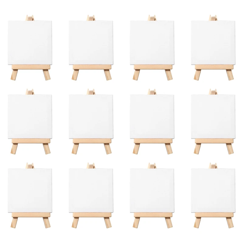 

Artists 3 inch x3 inch Mini Canvas & 5 inch Mini Easel Set Painting Craft Drawing - Set Contains: 12 Mini Canvases & 12 Mini Eas