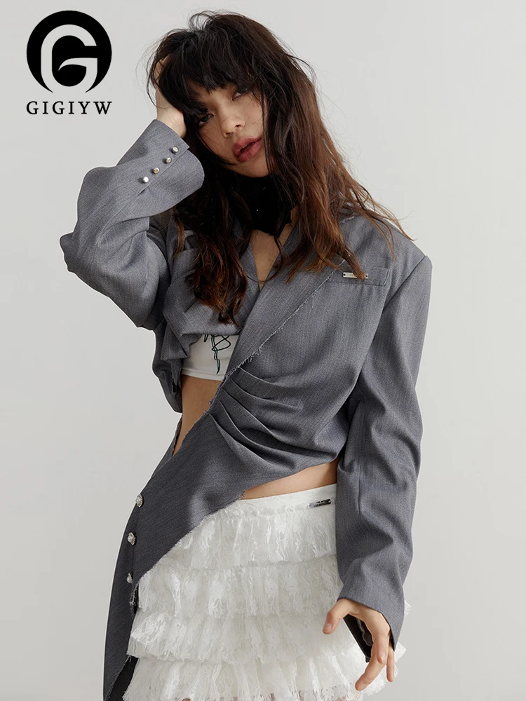 

Женский блейзер на пуговицах GIGIYW, с отложным воротником и длинным рукавом