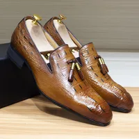 Luxury Mens Tassel Loafer Genuine Leather Dress Shoes Crocodile Prints Casual Business Slip-On Wedding Party Dress Shoes 1