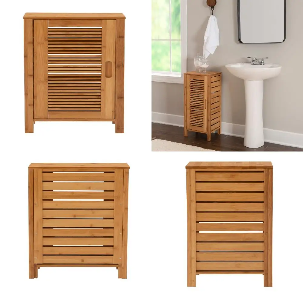 

Elegant Natural Bamboo Finished 3-Shelf Floor Cabinet with Single Door, Perfect for Organization and Storage 154 Characters