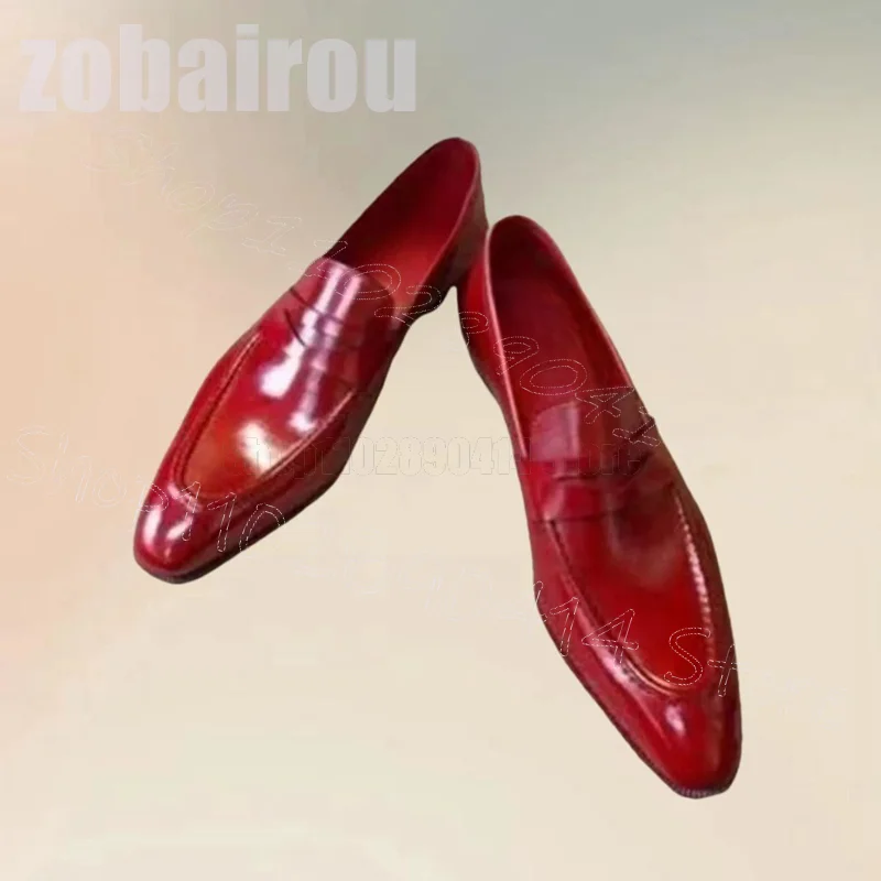 Red Sewing Design Square Toe Penny Loafers Fashion Slip On Men Shoes Luxury Handmade Party Banquet Office Dating Men Dress Shoes (art.: 3920cb2b97a45) - 3920cb2b97a45