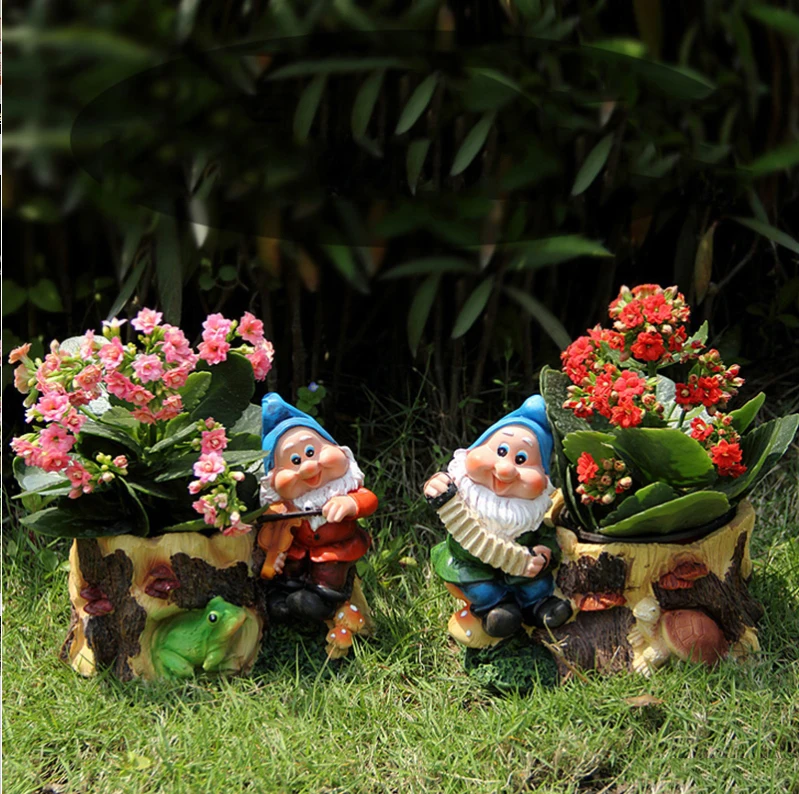 

Pastoral Cute Dwarf Flower Pot Resin Adornments Outdoor Courtyard Lawn Sculpture Crafts Balcony Landscape Furnishing Decoration