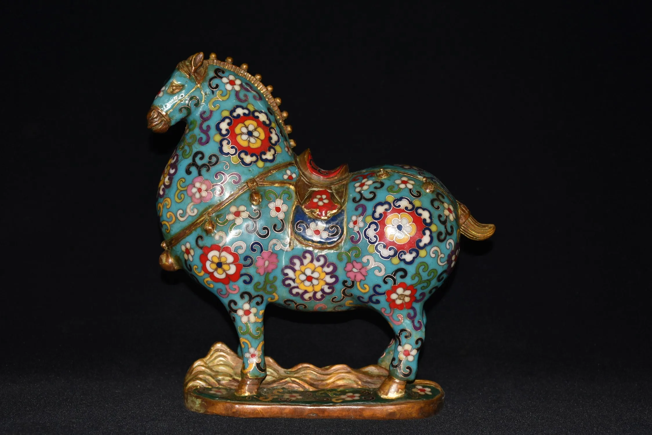 

10" Tibetan Temple Collection Old Bronze Cloisonne Enamel Don horse fat horse Lucky Gather fortune ornament Town house Exorcism