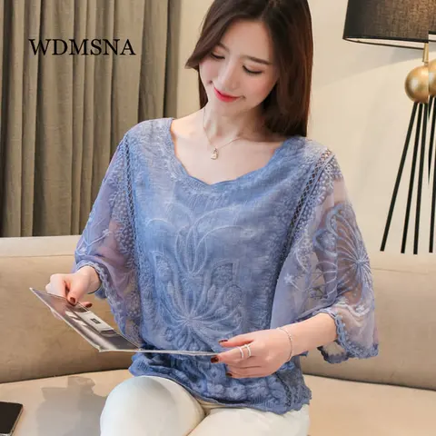 WDMSNA Fashion Women Blouses Spring New Chiffon Blouse Cotton Edge Lace Blouses Shirt Butterfly Flower Women Shirt Tops Blusas