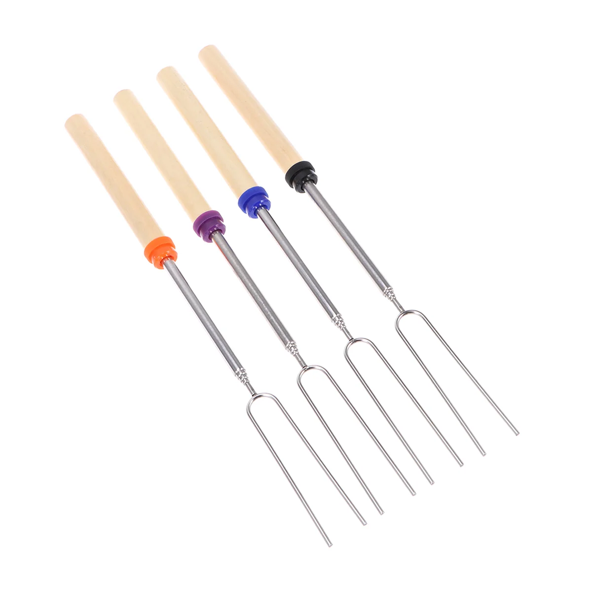 

4pcs Barbecue Fork Wooden Handle Colorful Durable BBQ Accessories BBQ Forks Roasting Skewers for Camping