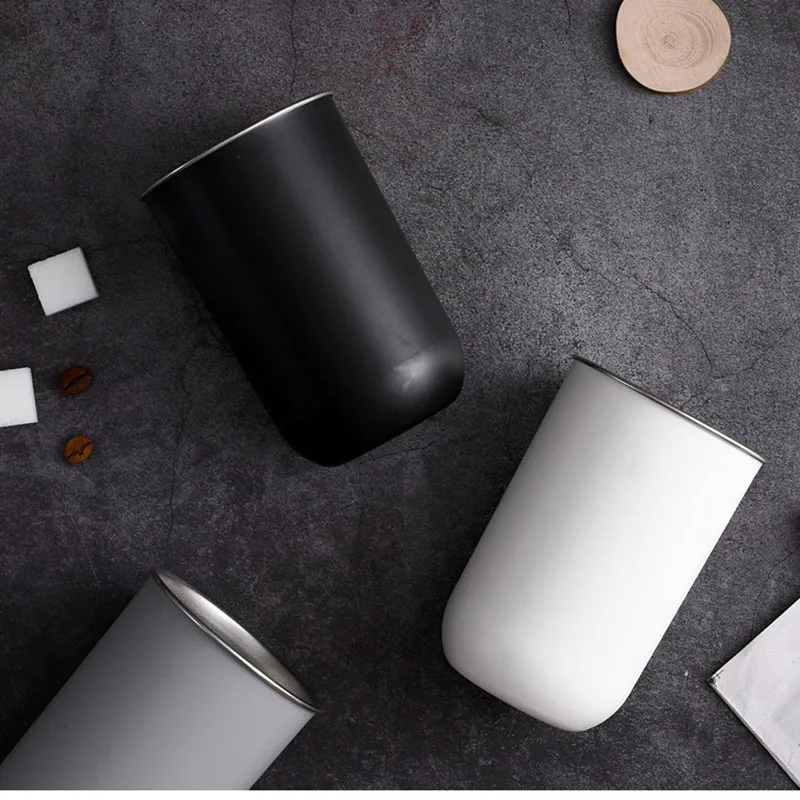 

300ml Couple Office Home Coffee Cup Simple Retro Afternoon Tea Water Bottle Double Wall Stainless Steel Heat Insulation