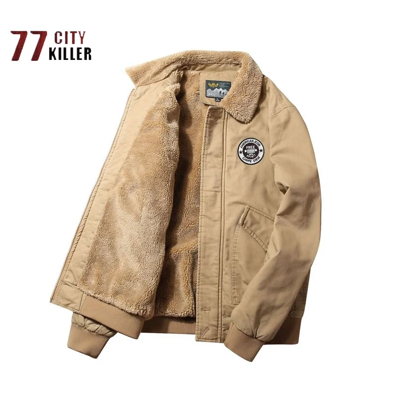 2022 Winter New Men's Fleece Padded Jacket Casual Thickened Lamb Wool Collar Padded Jacket Men's Lapel Large Pocket Warm Jacket