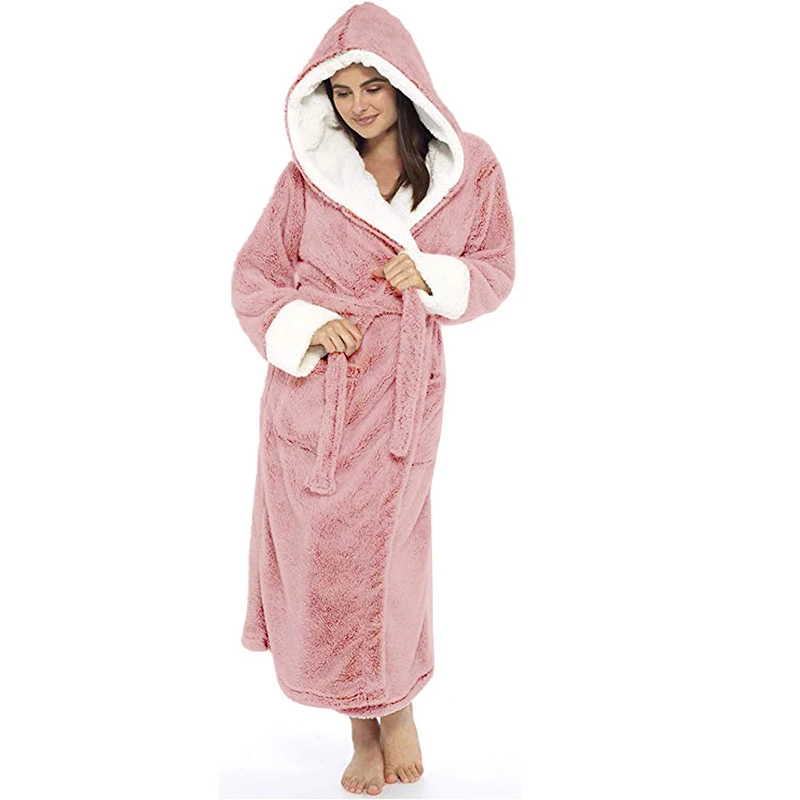 S-5XL 12Colors Plush Lengthened Long Bathrobe With Hooded Robe Unisex Warm Winter Night Sleepwear Long Sleeved Shawl Cardigan