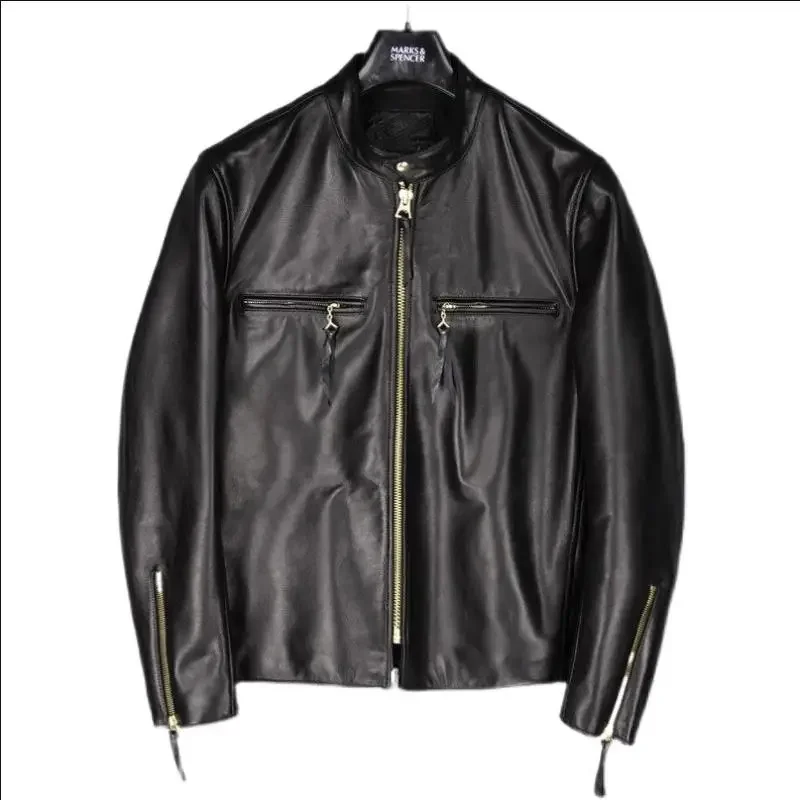 Лучшие магазины.Супер продажи.Классическое кожаное пальто в стиле Motor Rider