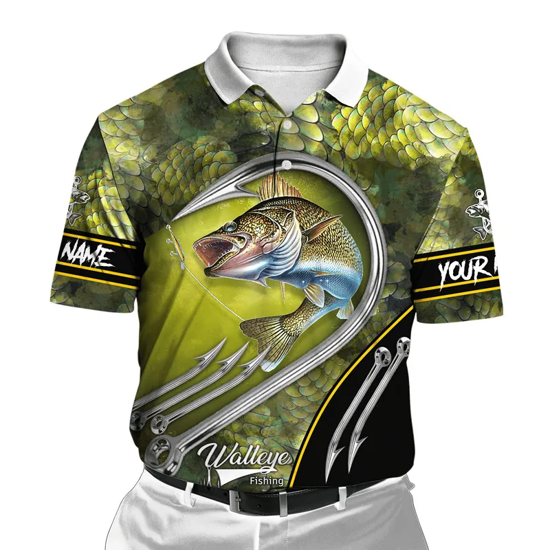 Fashion fishing series 3D full body printing men's polo shirt casual lapel short sleeve shirt